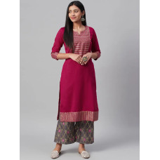 Women's Pink Poly Silk Foil Printed Straight Kurta