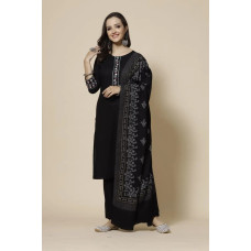 Beautiful Black Solid Cotton Blend Kurta Pant Set With Dupatta