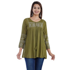 KALIYUG Women's Rayon Slub Embroidered Top