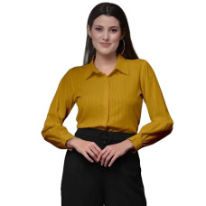 Attire Empire Women's Poly Cotton Yellow Full Sleeve Casual Strip Solid Shirt