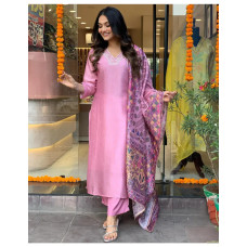 Straight Pink Printed Cotton Blend Kurta Bottom Set For Women