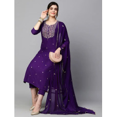 Stylish Poly Chiffon Multicoloured Embroidered Kurta, Bottom And Dupatta Set For Women