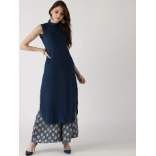 Elegant Blue Solid Crepe Women's Kurti