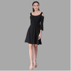 Womens Cotton Blend Solid Mid-Length Dress