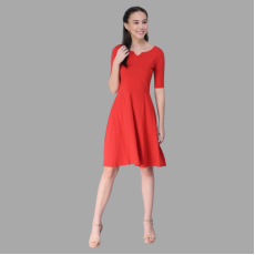 Womens Cotton Blend Solid Mid-Length Dress