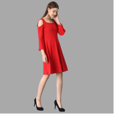 Womens Cotton  Solid Mid-Length Dress