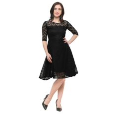 Women's Net Solid Short Dress Round Neck