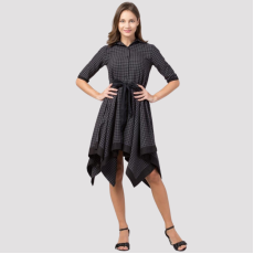 Womens Cotton Checkered High-Low Shirt Dress 