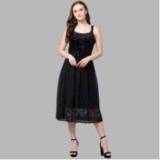 Womens Polyster Net Sequin -Dress