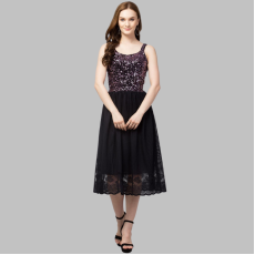 Womens Polyster Net  Midi-Dress