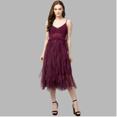 Womens Net Solid  Waist Dress