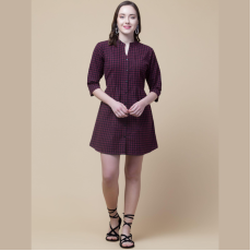 Women's Cotton Checkered Short Dress