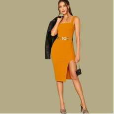 Women's Lycra Solid Slit Bodycon Short Dress