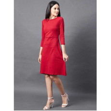 Women's Cotton Solid Drop Waist Dress Red