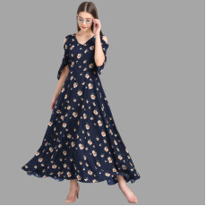 Womens Crepe Floral Drop Waist Dress