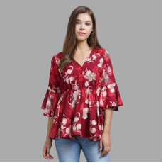 Womens Crepe Red Floral Print