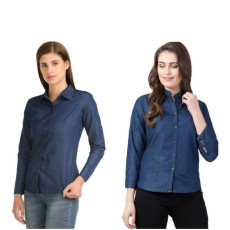 Womens Denim Solid Shirt Buy 1 Get 1 Free