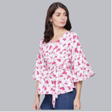 Women's Crepe Butterfly Printed Bell Sleeves Top