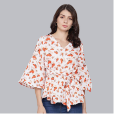 Women's Crepe Butterfly Printed Bell Sleeves Top