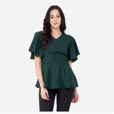 Women's Designer Solid Crepe Top Green Top