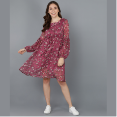 Women's Floral Print Chiffon Short Dress 