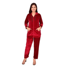 Womens Velvet Solid Night Suit Red